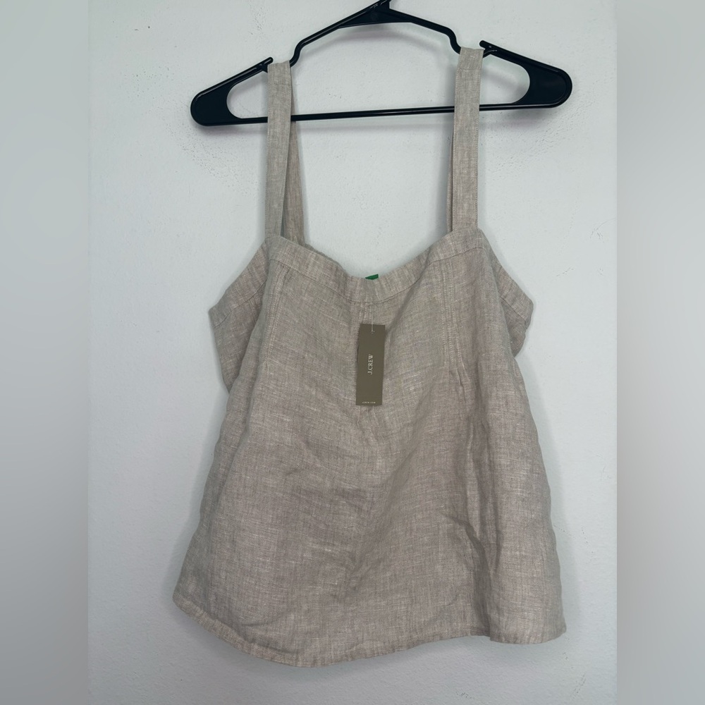 J. CREW NWT BEIGE 100% LINEN BUTTON STRAP CAMI BLOUSE SZ LARGE - Picture 2 of 9